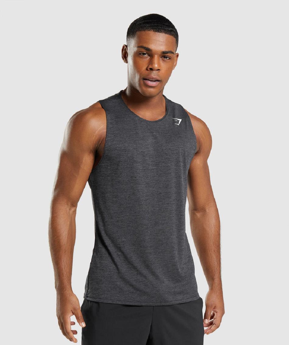 Podkoszulki Męskie Gymshark Arrival Slim Marl Czarne Czarne Szare | PL 4008KOR